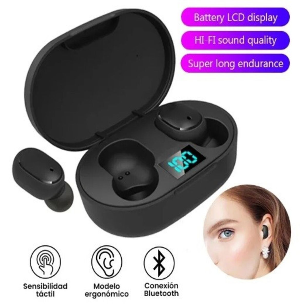 CLN TECH - Audífonos inalámbricos Bluetooth Táctil Negro Android IOS - negro