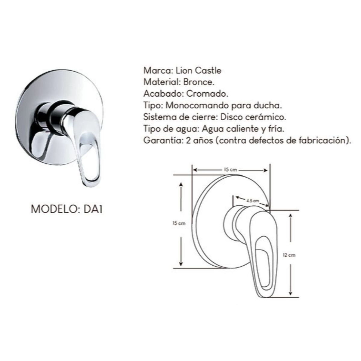 GENERICO - Misturador Monocomando para Ducha en Bronce Cromado