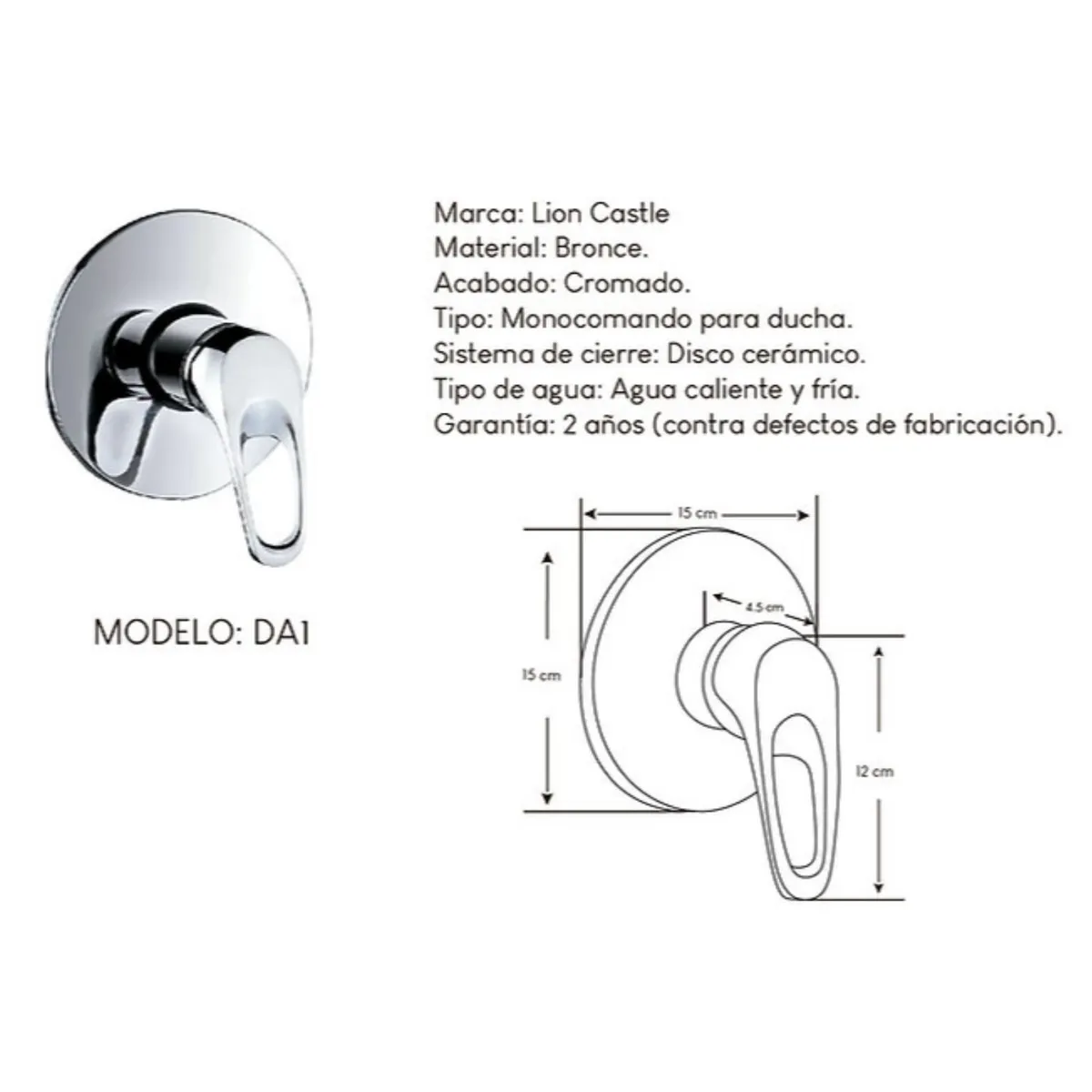 GENERICO - Misturador Monocomando para Ducha en Bronce Cromado