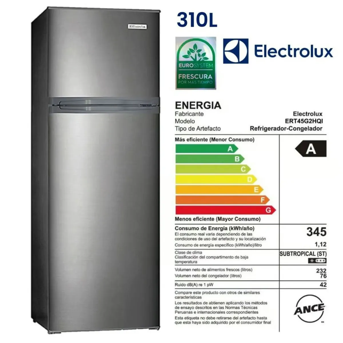 ELECTROLUX - Refrigeradora Electrolux ERT45G2HQI Frost 310 Litros