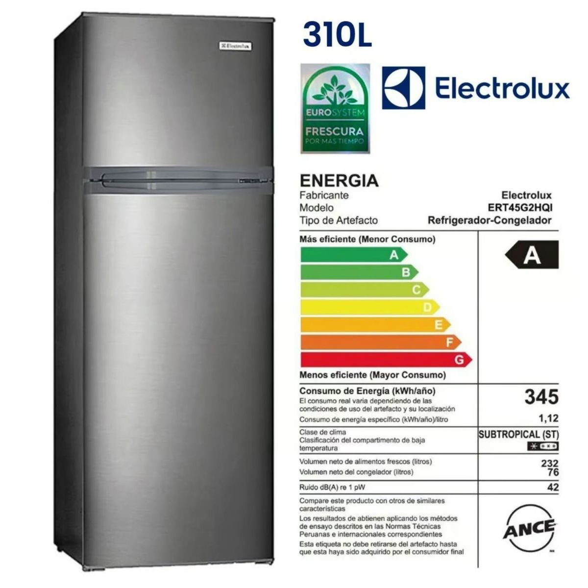 ELECTROLUX - Refrigeradora Electrolux ERT45G2HQI Frost 310 Litros