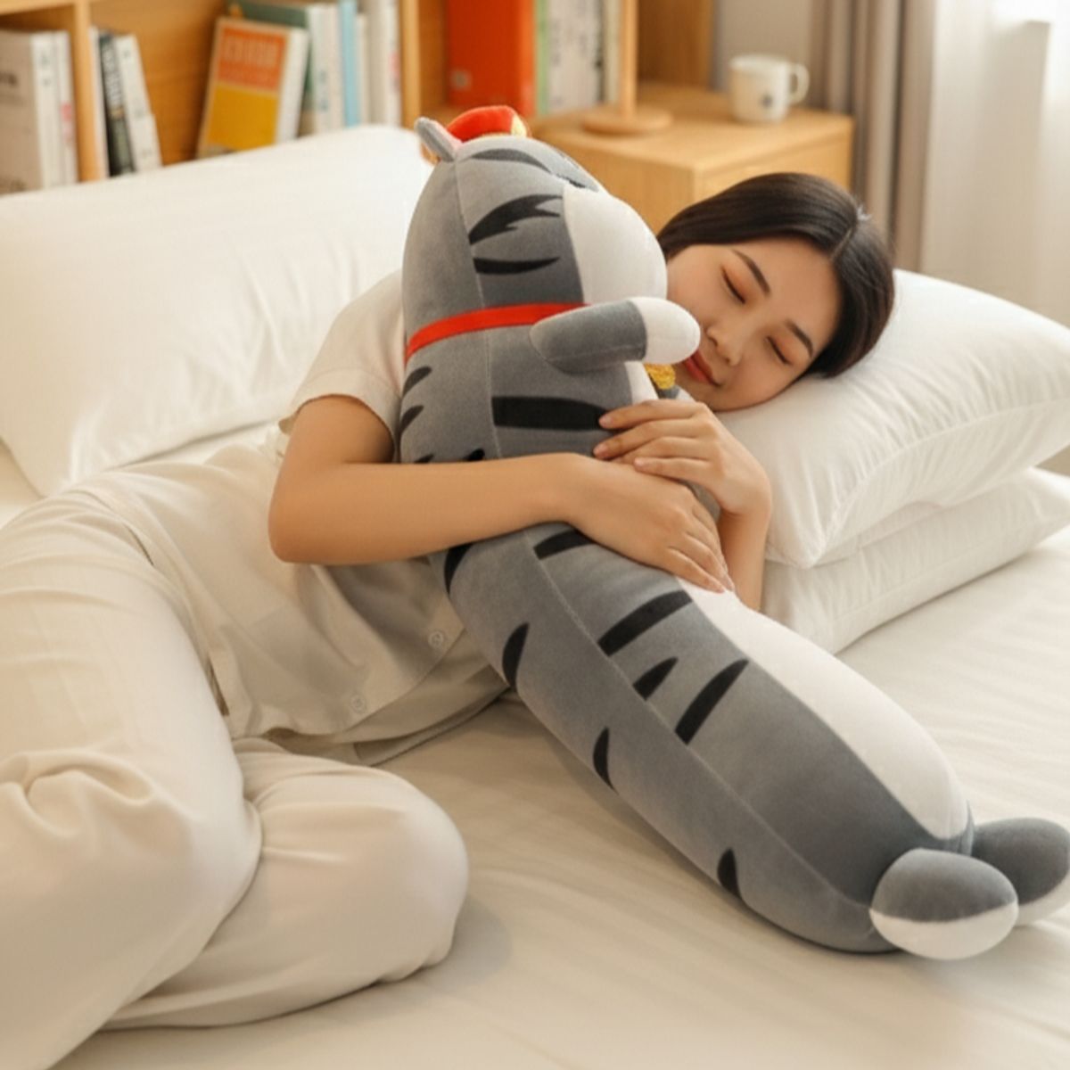 GENERICO - Peluche Alargado para Dormir como Almohada de Gato Atigrado