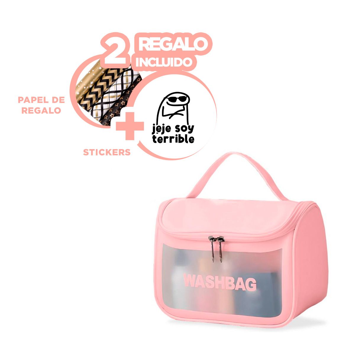 GENERICO - Bolso de Makeup Plastico Rosado Y+Envoltorio de Regalo