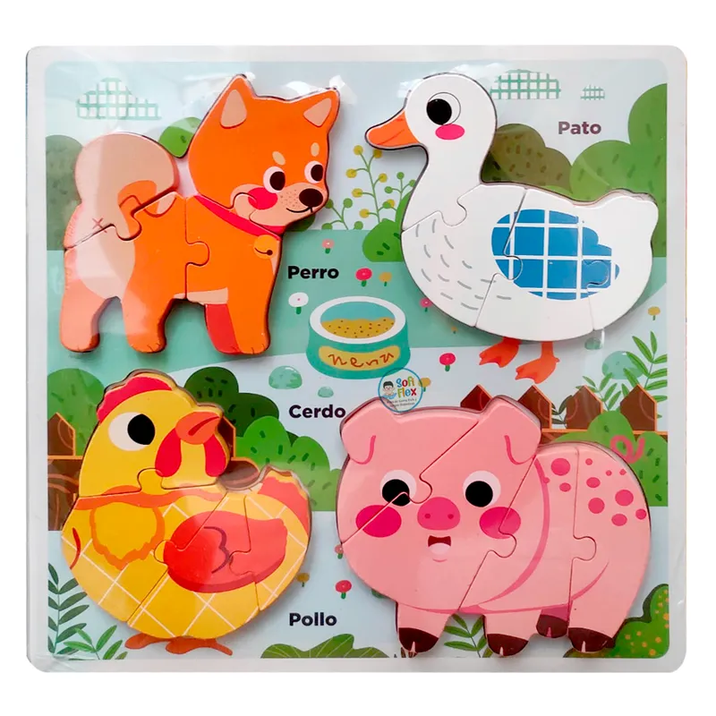 GENERICO - Rompecabeza 3D Animalitos de Casa en Maderita 30x30cm