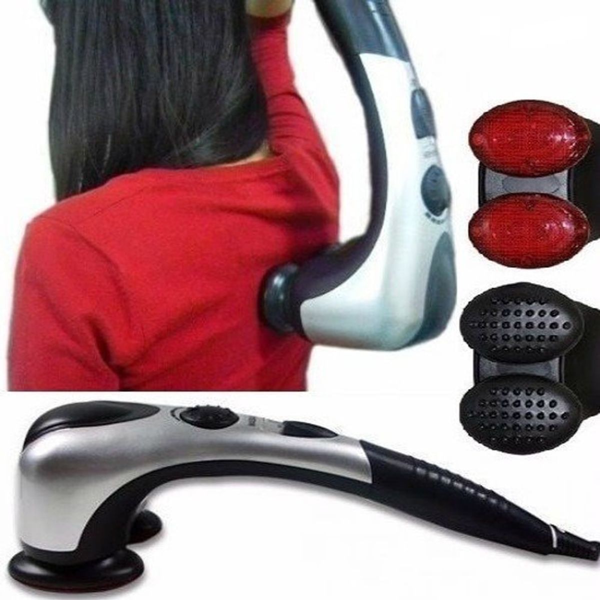 RISUTIMPORT - Masajeador Profesional Potente 2 Cabezales Infrarrojo + Accesorios