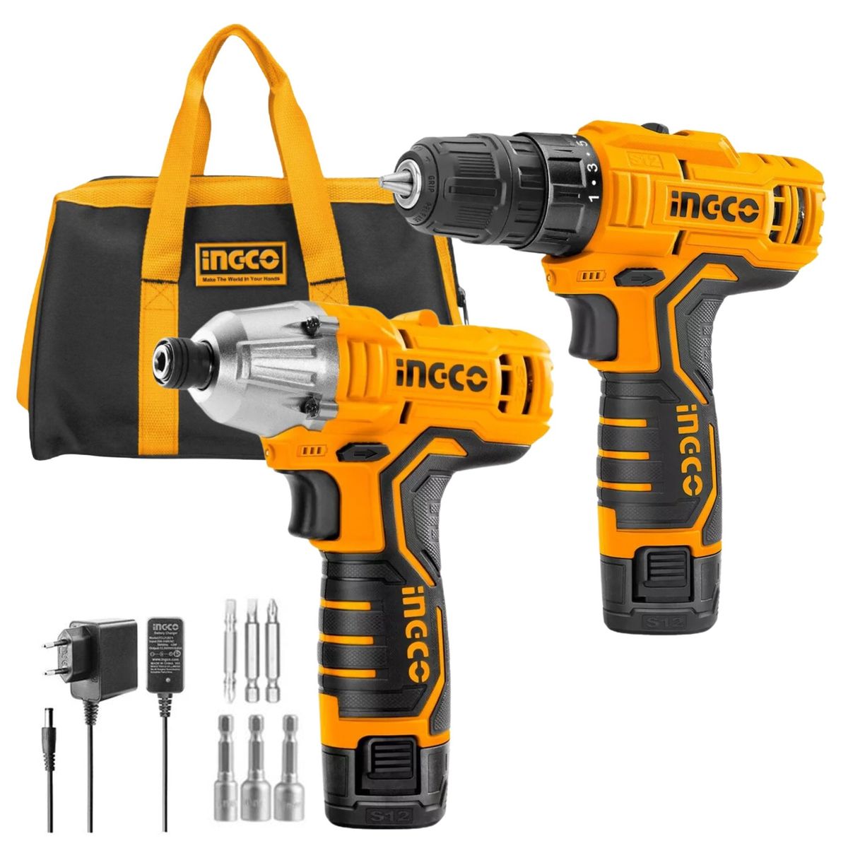 INGCO TOOLS - Kit Atornillador de impacto + Taladro inalambrico 12V INGCO