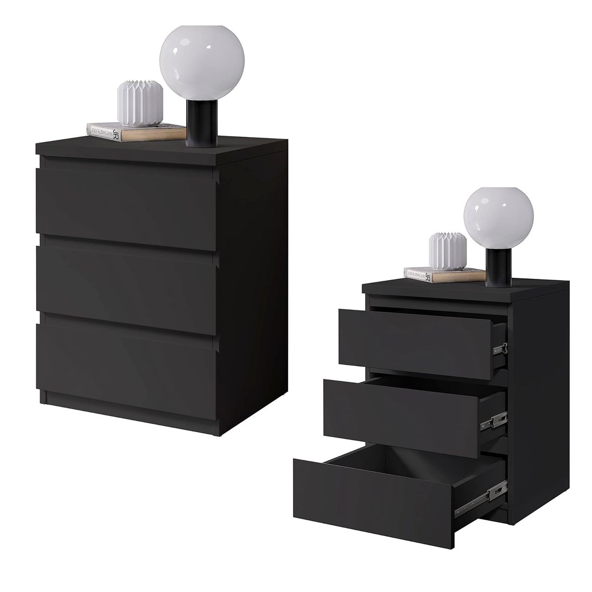 VILLA HOGAR - Velador Jon de 3 cajones negro