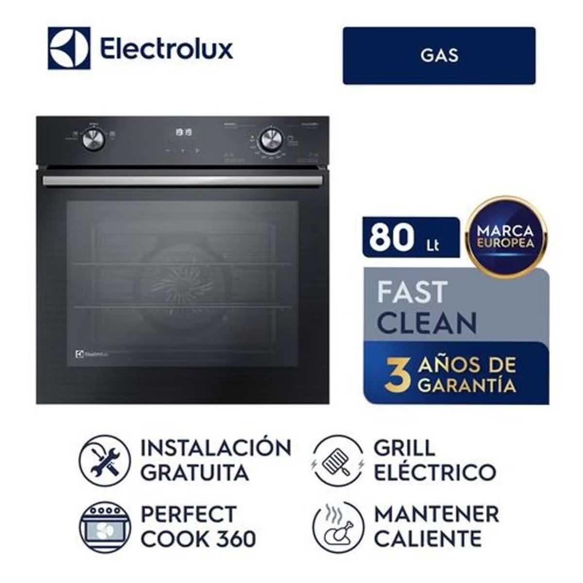ELECTROLUX - Horno Convección Negro Empotrable a Gas Electrolux 80L OE8GH