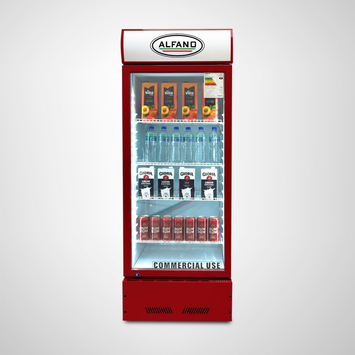 ALFANO - Vitrina exhibidora 1 puerta 350 litros roja