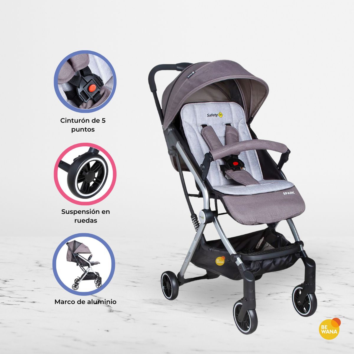 SAFETY 1ST - Coche de Paseo Compacto para Bebé «SPARK» Grey