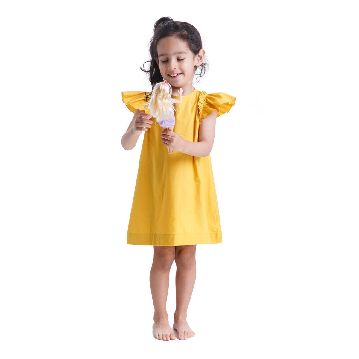 NATA COTON - VESTIDO ALGODÓN MANGA CORTA NIÑA AMARILLO