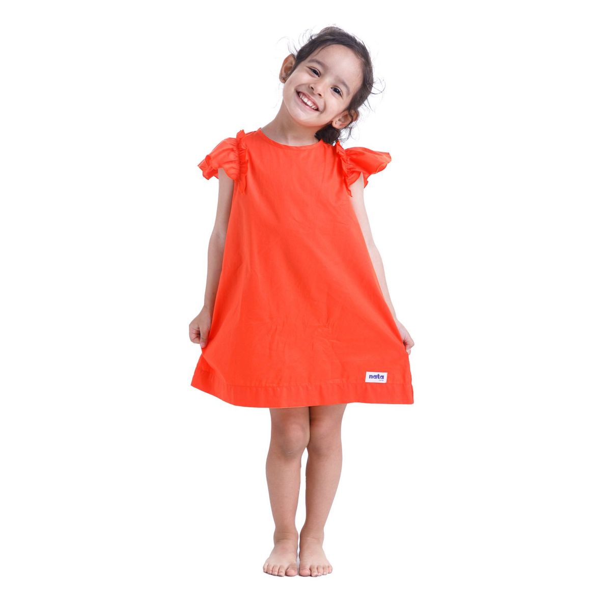 NATA COTON - VESTIDO ALGODÓN MANGA CORTA NIÑA NARANJA