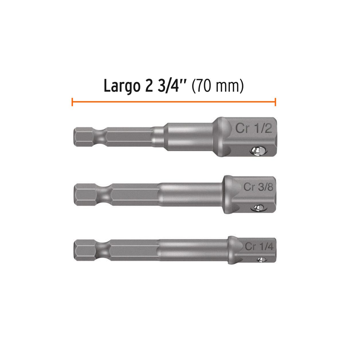 TRUPER - Adaptadores para dados taladro atornillador 3 pzas 1/4", 3/8" y 1/2"