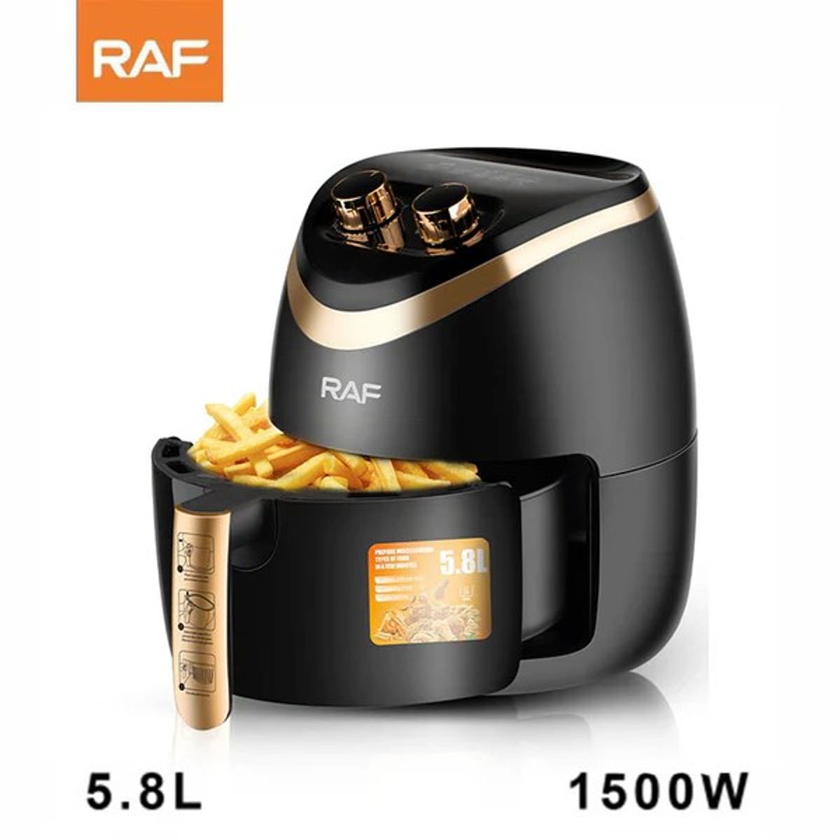 GENERICO - Freidora Aire Airfryer Raf 5.8 Litros Sin Aceite 1500W Extra Grande