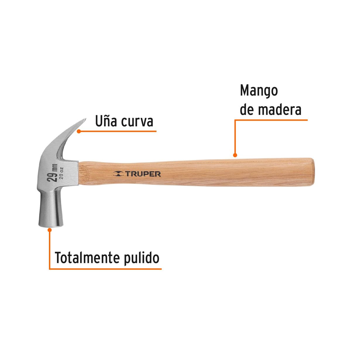 TRUPER - Martillo mango de madera 29 mm (20 oz ) Truper