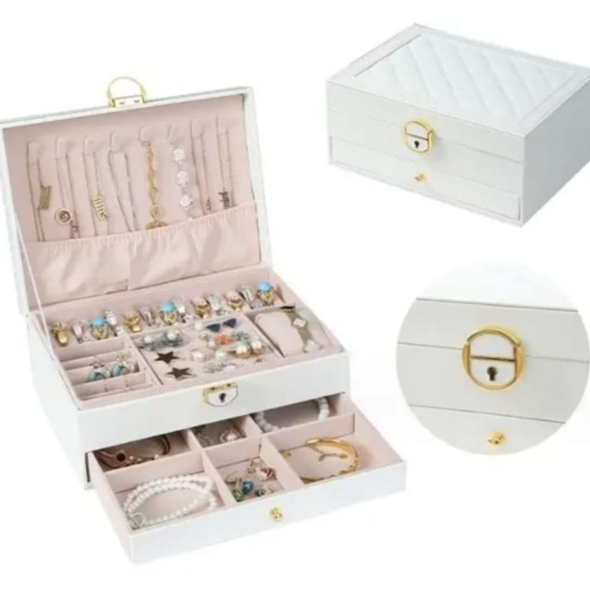 GENERICO - Joyero  Caja Organizadora Portátil de 2 Compartimientos