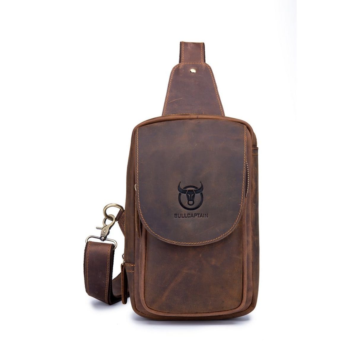 BULLCAPTAIN - BullCaptain - Mochila cruzada de Cuero Mate XB-133-BR Marrón