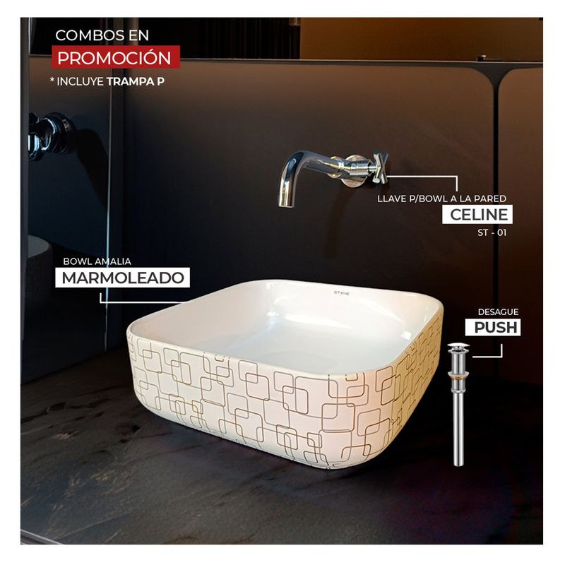 STONE - COMBO BOWL  AMALIA MARMOLEADO  +  CELINE ST-01 + DESAGUE  STONE