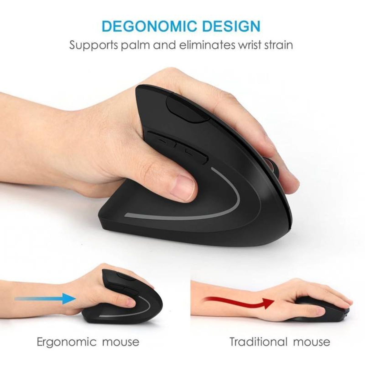 SEISA - Mouse Recargable Inalambrico Ergonomico Vertical 2.4Ghz, USB 3.0