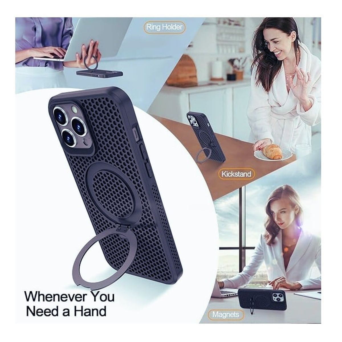 GENERICO - CASE MOKET CON SOPORTE Y MAGSAFE PARA IPHONE 15 PRO AZUL