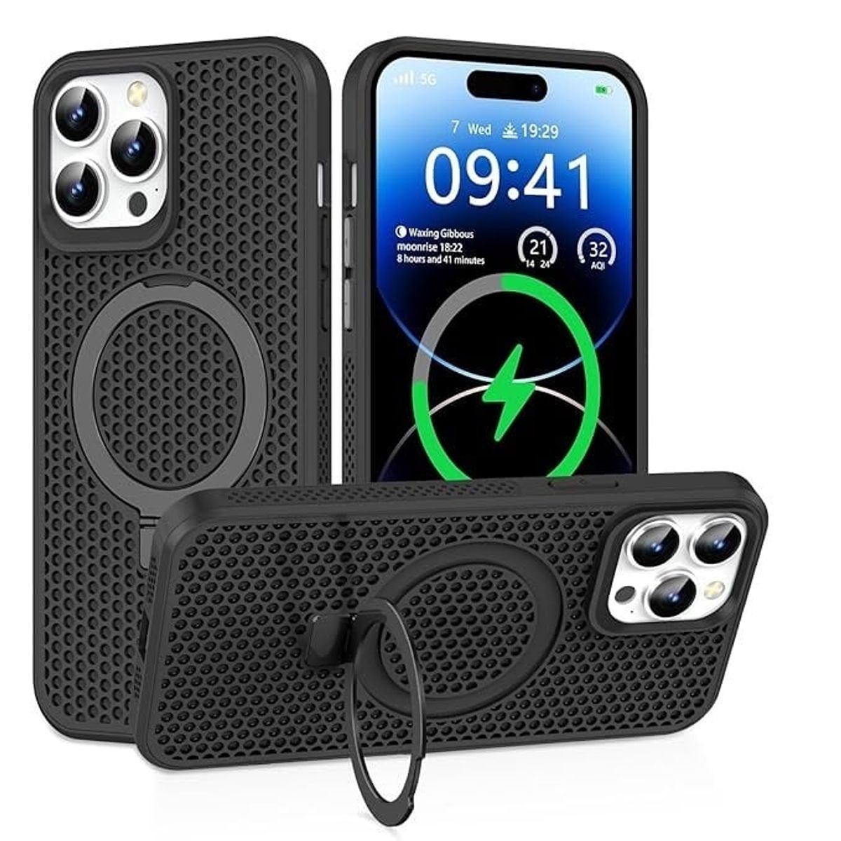 GENERICO - CASE MOKET CON SOPORTE Y MAGSAFE PARA IPHONE 15 PRO NEGRO