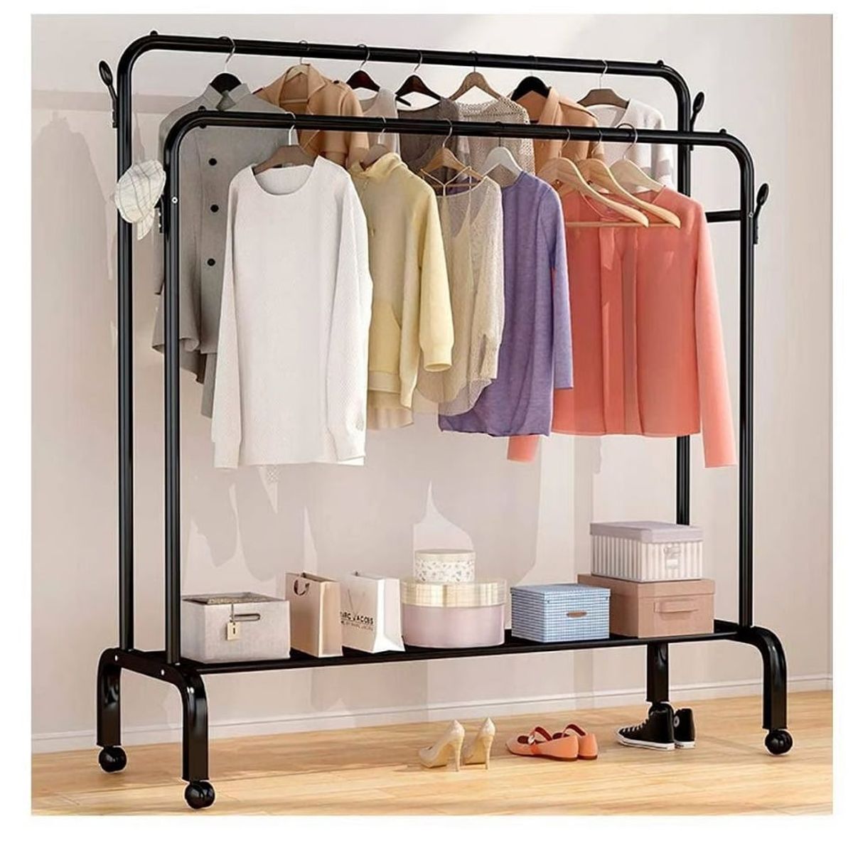 GENERICO - Estante Organizador Ropa Perchero Con Ruedas PB Negro