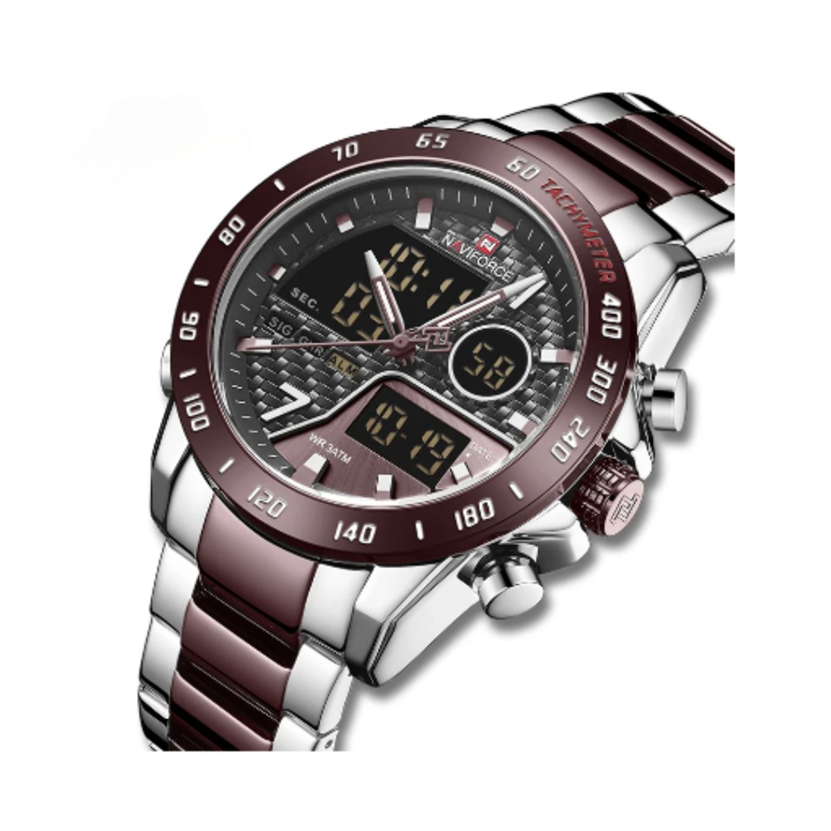 NAVIFORCE - Reloj Naviforce NF9171 marrón con plata de acero inoxidable_.