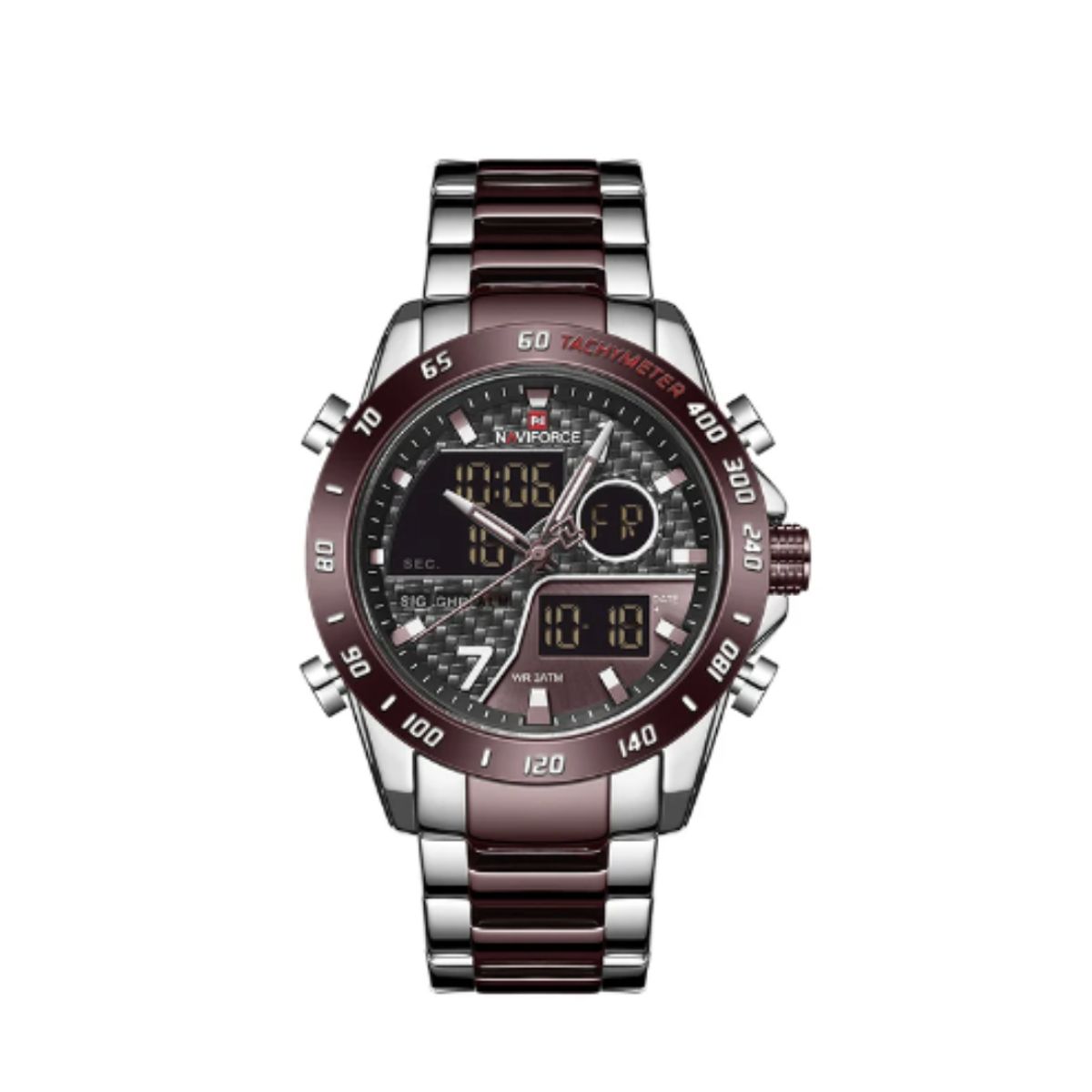 NAVIFORCE - Reloj Naviforce NF9171 marrón con plata de acero inoxidable_.