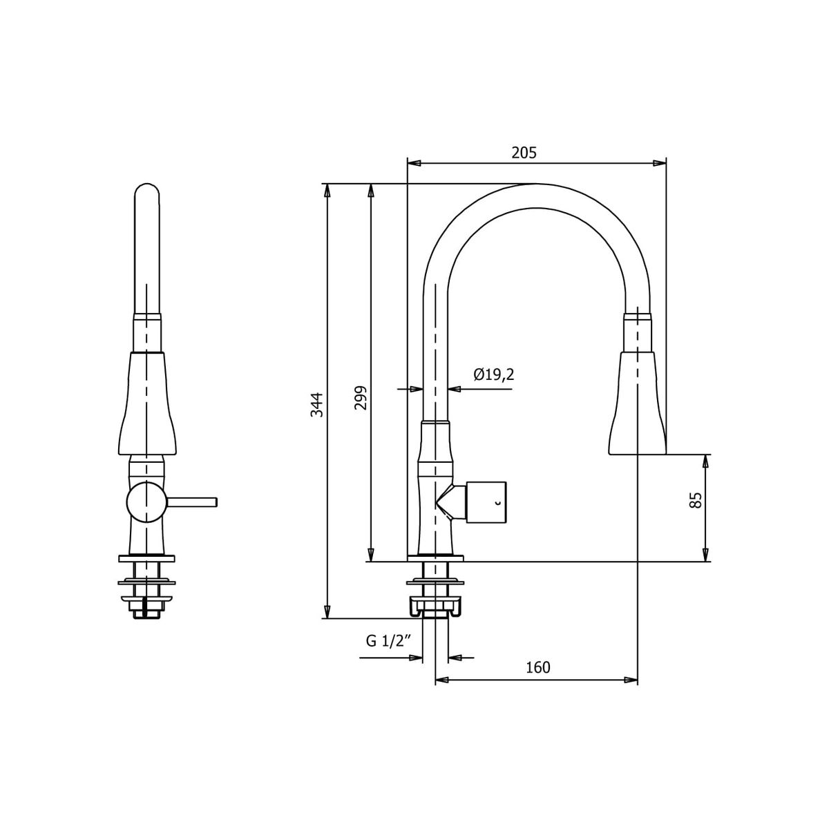 VAINSA - Llave de cocina al mueble Bali con pico flexible gris Vainsa