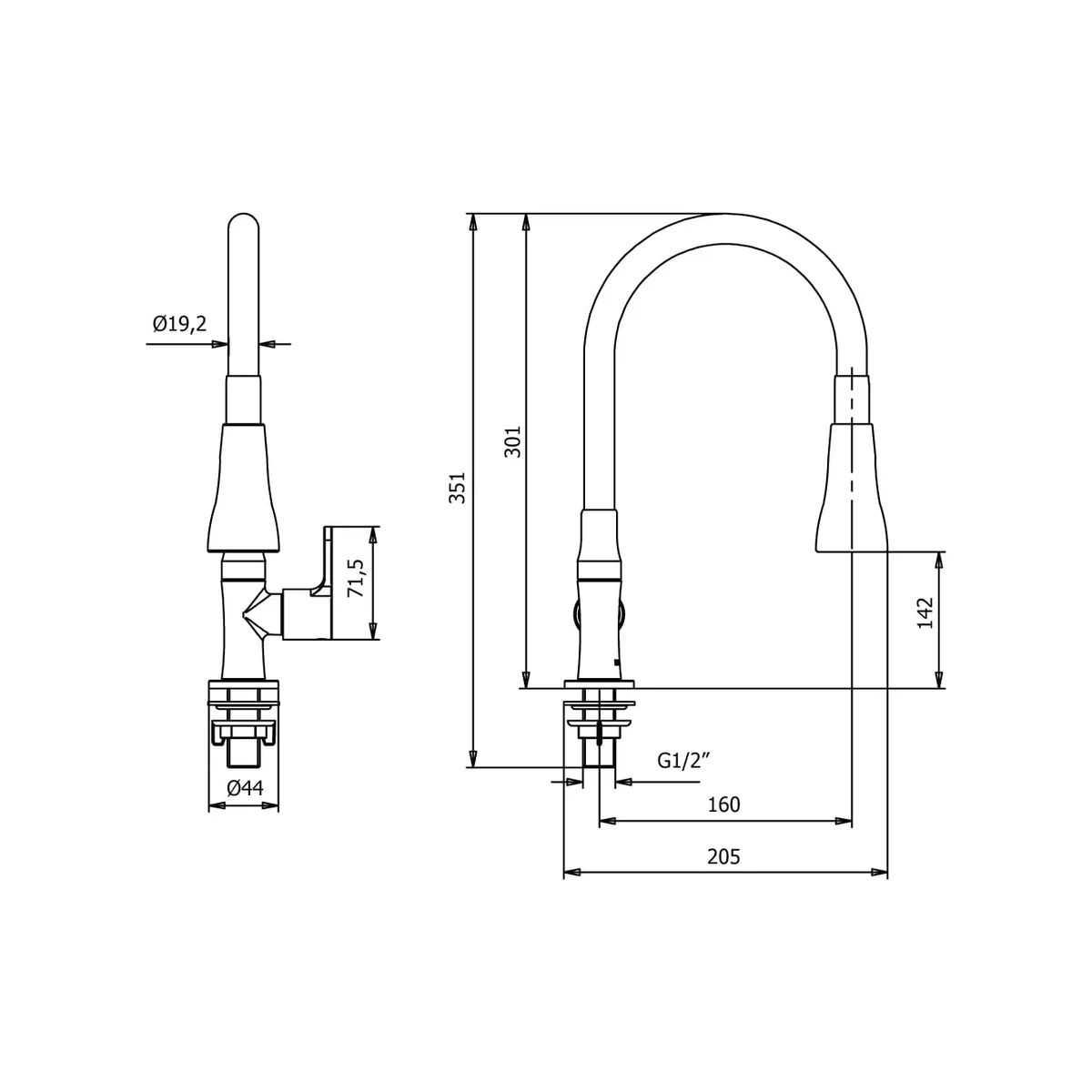 VAINSA - Llave para Lavadero Maui a la pared con pico Flexible negro Vainsa