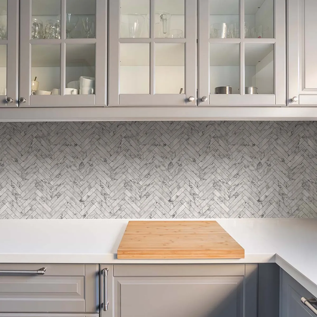 MULTITOP - Papel Tapiz Oasis Marble Chevron Tile 052X10 Mts White