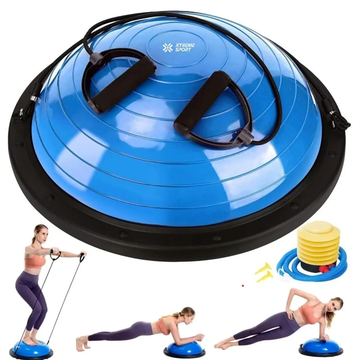 XTREME SPORT - Balon Bosu + Ligas soporte 150kg Pelota de Equilibrio