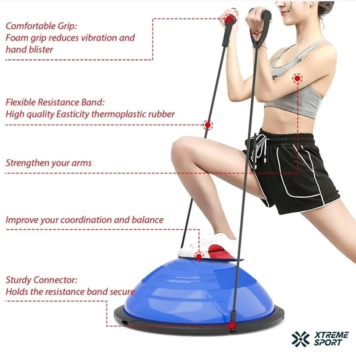 XTREME SPORT - Balon Bosu + Ligas soporte 150kg Pelota de Equilibrio