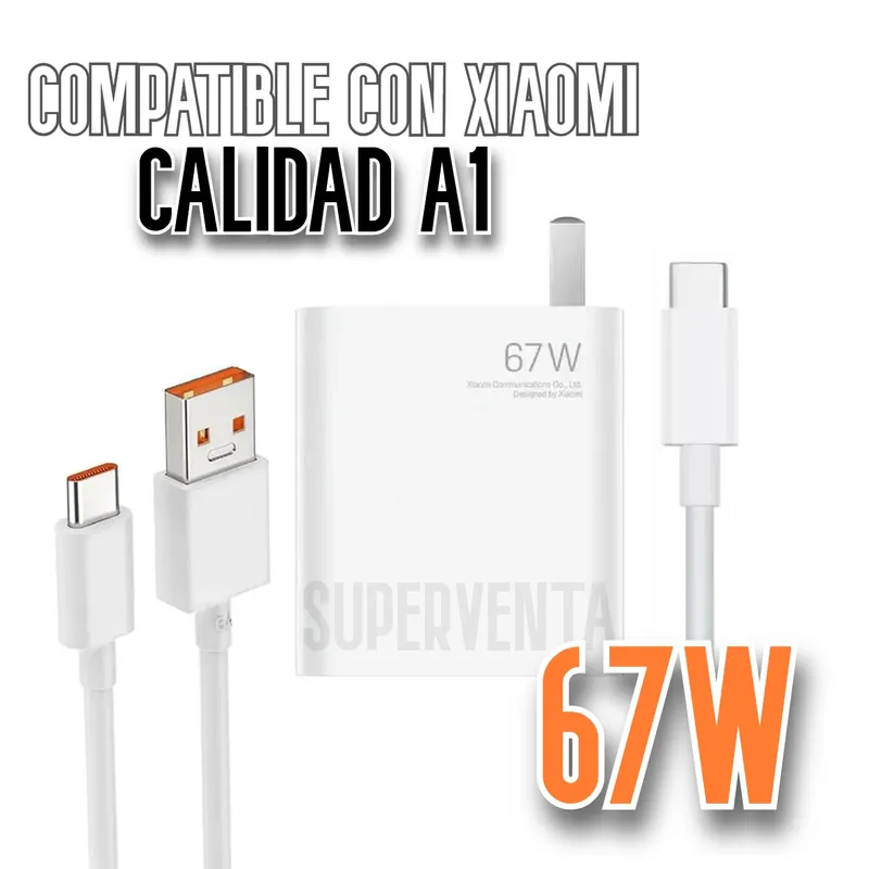 GENERICO - Cargador Compatible con Xiaomi 67W Carga Rápida Tipo C