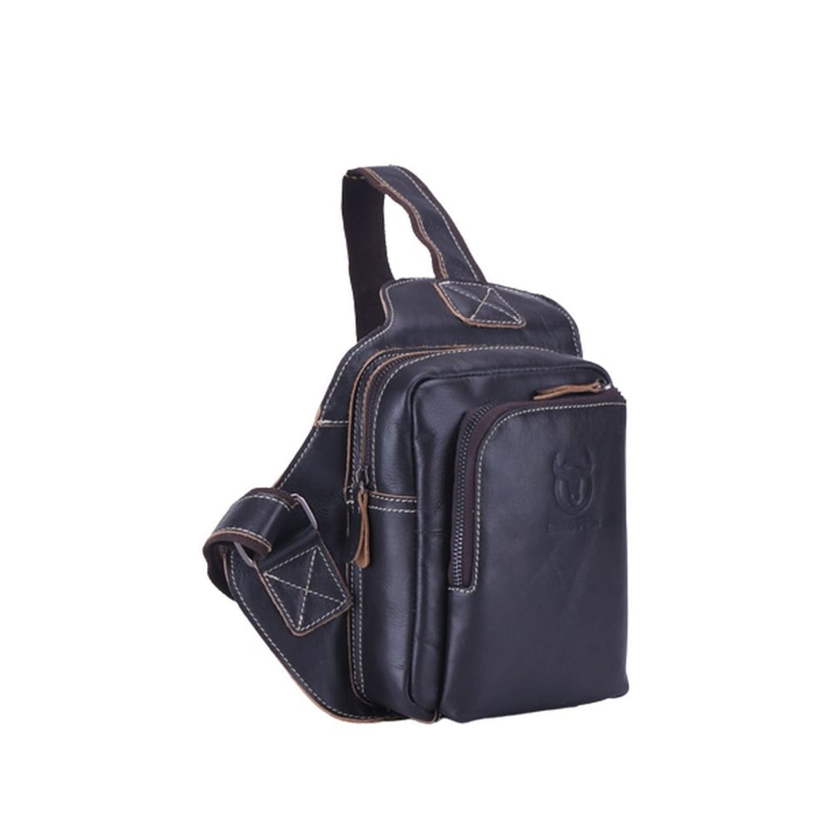 BULLCAPTAIN - BullCaptain - Mochila cruzada de Cuero Mate XB-013-BK Negro