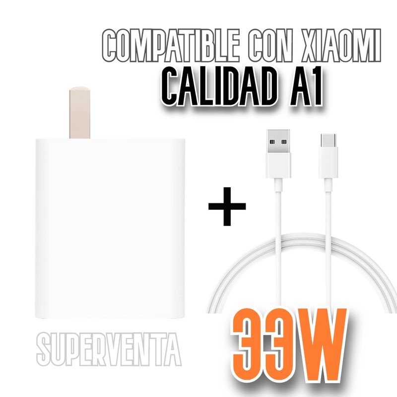 GENERICO - Cargador para Xiaomi con Carga Rápida Turbo 33W Cable Tipo-C Redmi