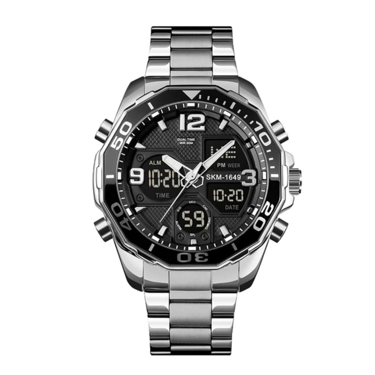 SKMEI - Reloj SKMEI 1649 Multifunción Hora Dual Prueba de Agua IP67 Silver