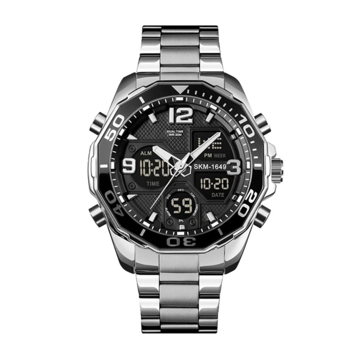 SKMEI - Reloj SKMEI 1649 Multifunción Hora Dual Prueba de Agua IP67 Silver