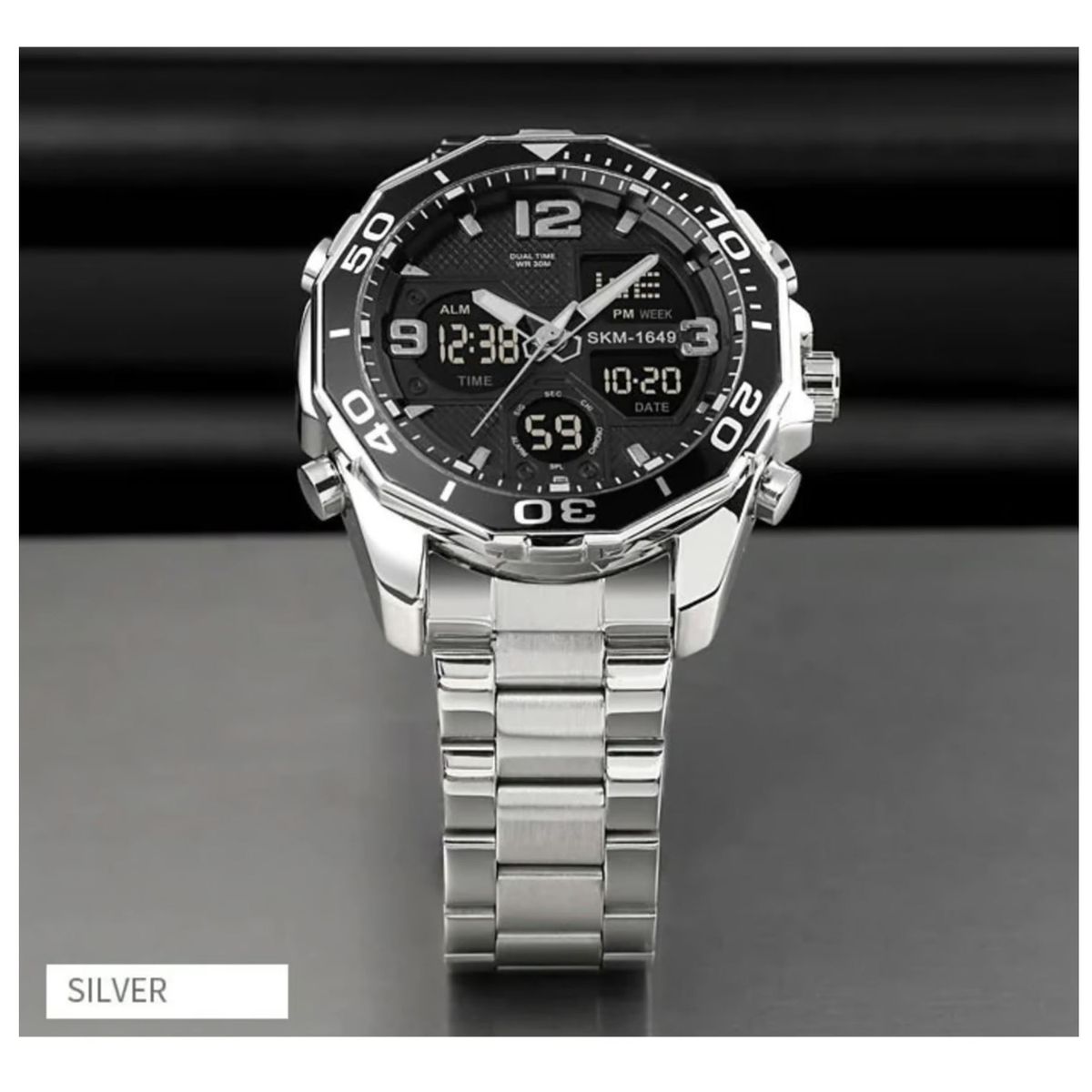 SKMEI - Reloj SKMEI 1649 Multifunción Hora Dual Prueba de Agua IP67 Silver