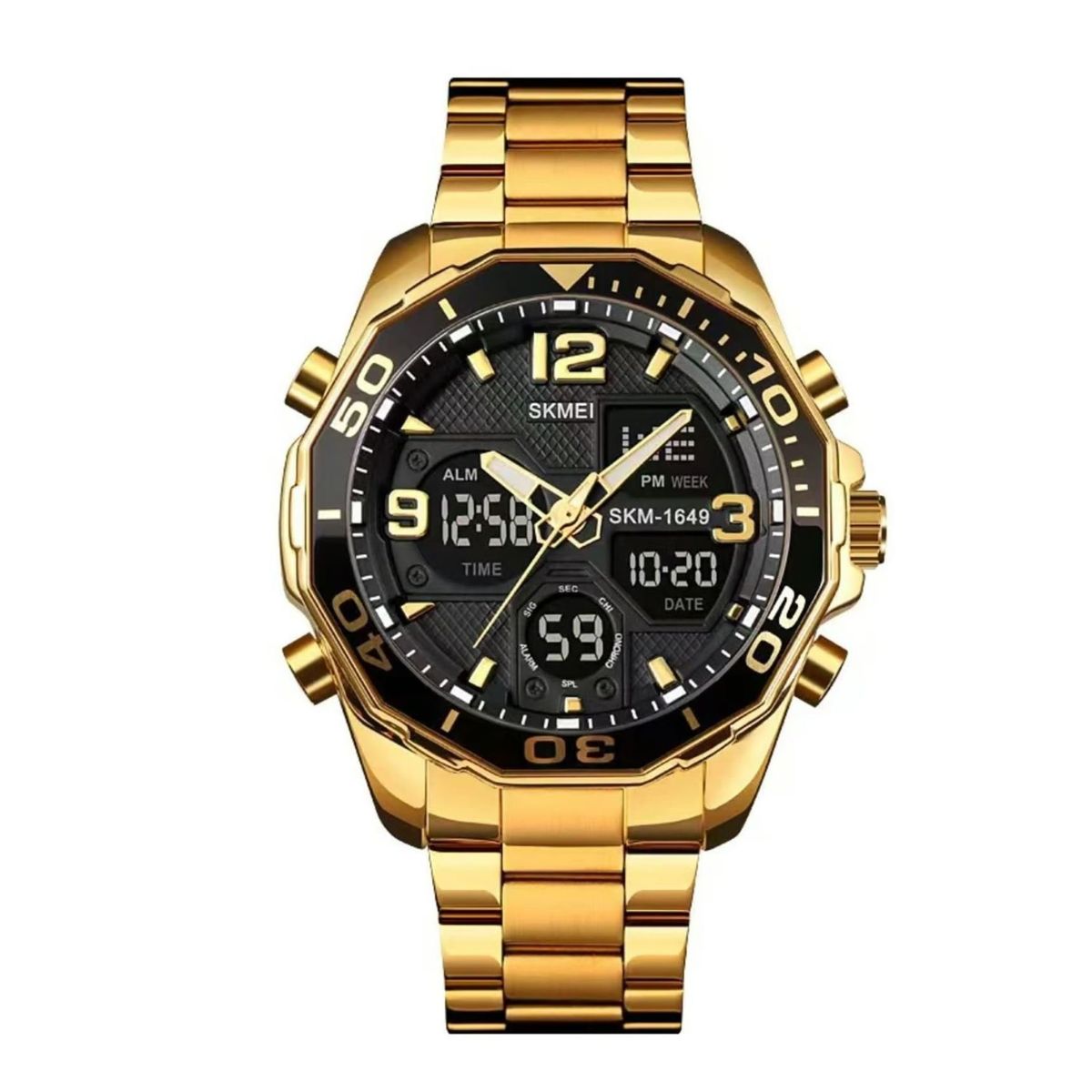 SKMEI - Reloj SKMEI 1649 Multifunción Hora Dual Prueba de Agua IP67 Gold