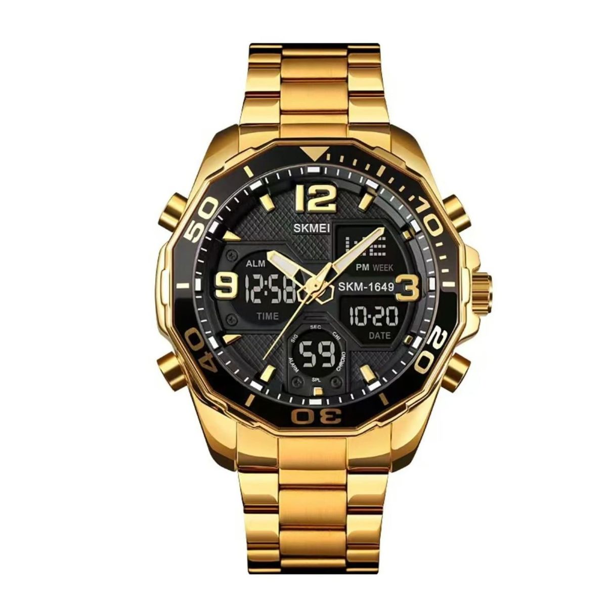 SKMEI - Reloj SKMEI 1649 Multifunción Hora Dual Prueba de Agua IP67 Gold