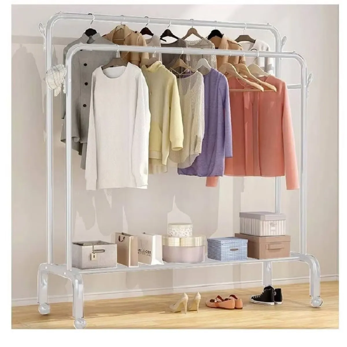 GENERICO - Estante Organizador Ropa Perchero Con Ruedas PB Blanco