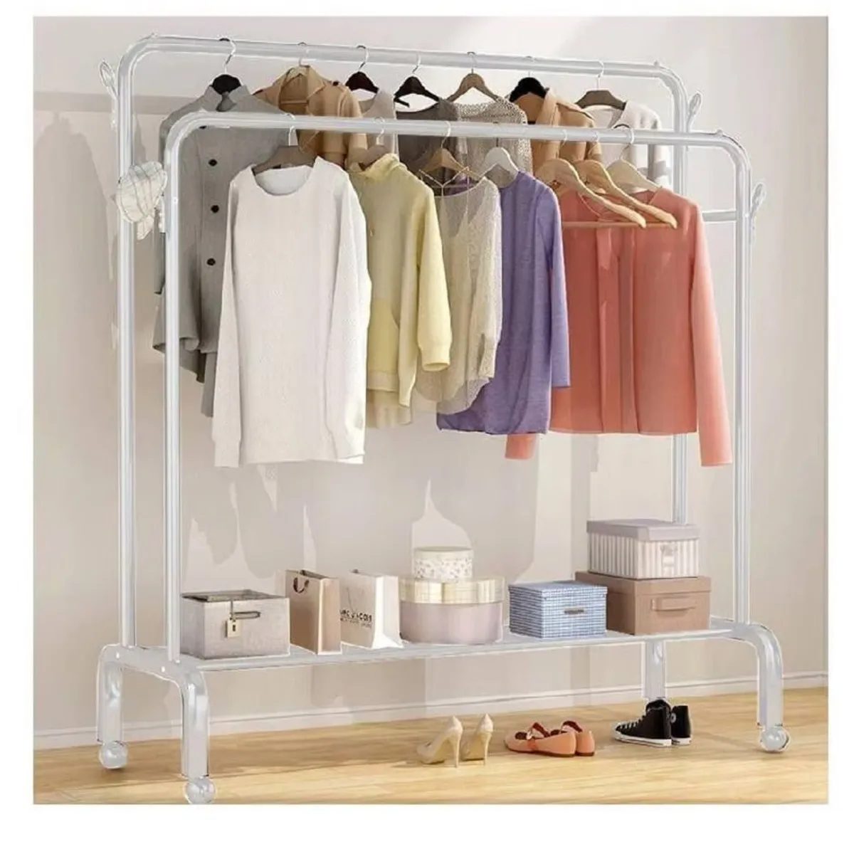 GENERICO - Estante Organizador Ropa Perchero Con Ruedas PB Blanco