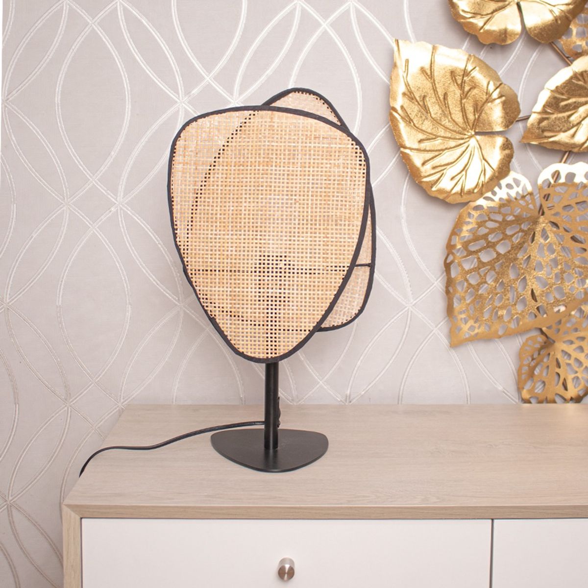 PANADECOR - Lámpara De Mesa Panadecor Rejillas De Hojas 22Cm Rattán