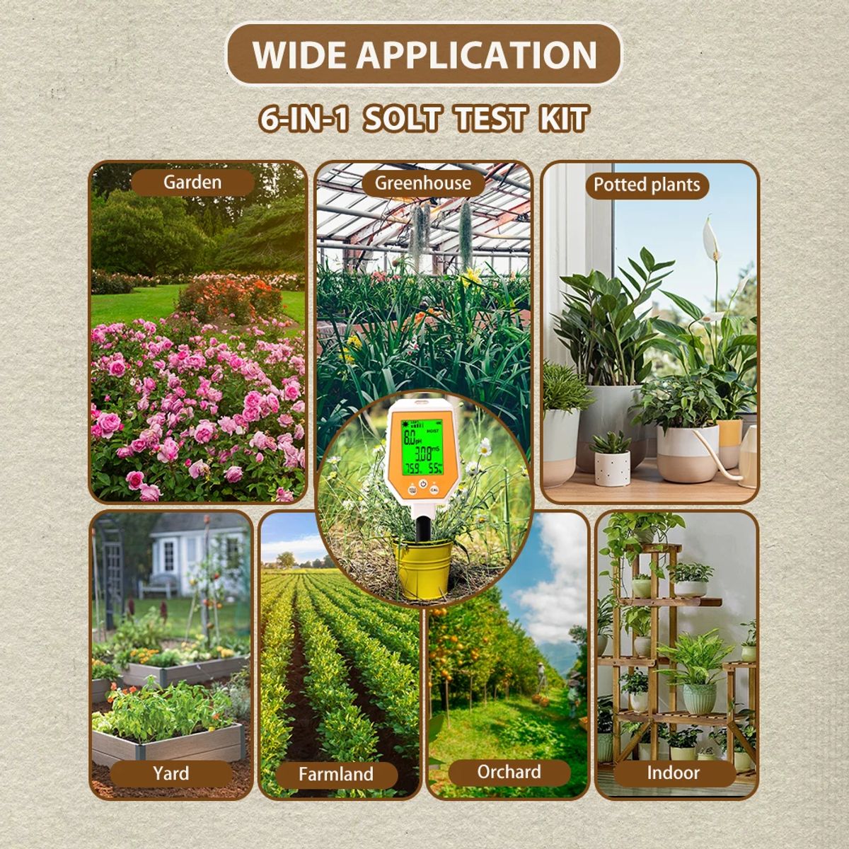 OEM - Medidor Digital de PH de Suelo 6 en 1 Multiparámetro Agricultura