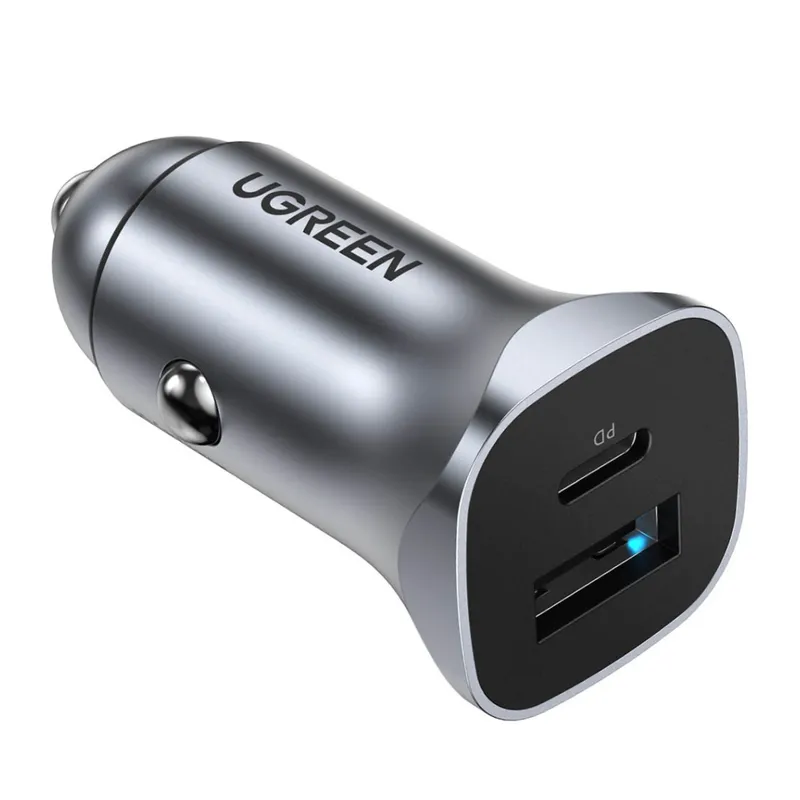 UGREEN - Cargador Ugreen de Auto Camion Carga Rápido USB-A Type-C 24W PD CD130