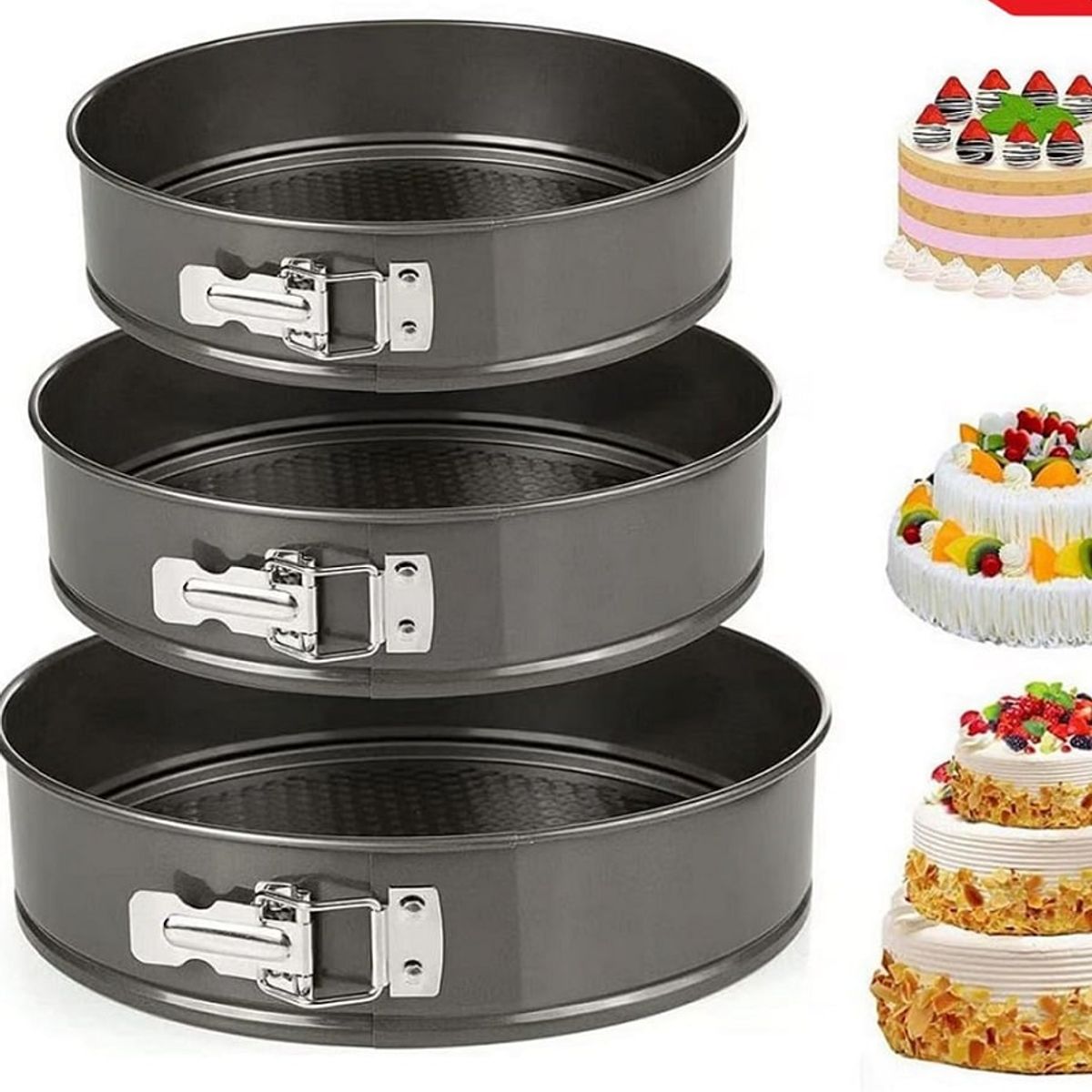 GENERICO - Set de 3 Moldes de Repostería para Keke antiadherente de 3 PCS