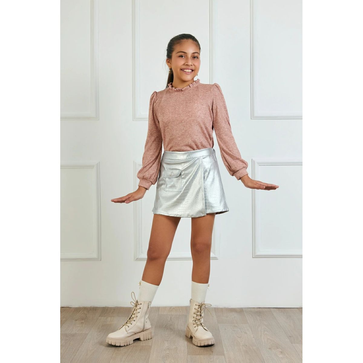 KIDS MASHMELO - Polo En Rib Con Cuello Recogido Y Manga Abullonada Kids Mashmelo