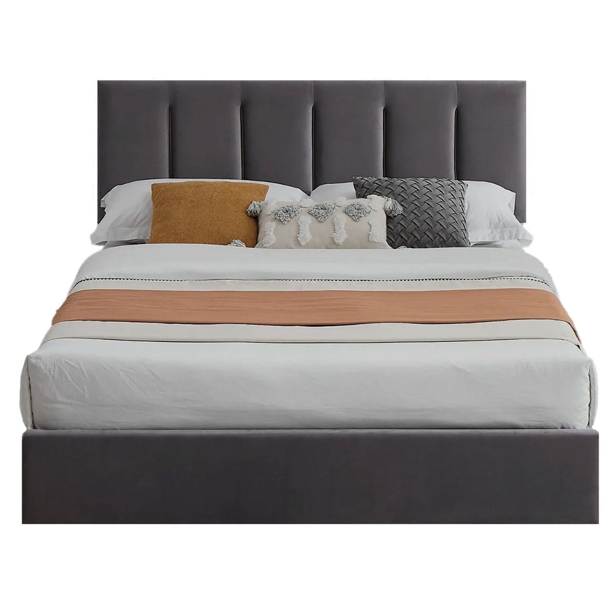 GENERICO - Cama Tapizada Listón Adda Gris Oscuro 2 Plazas