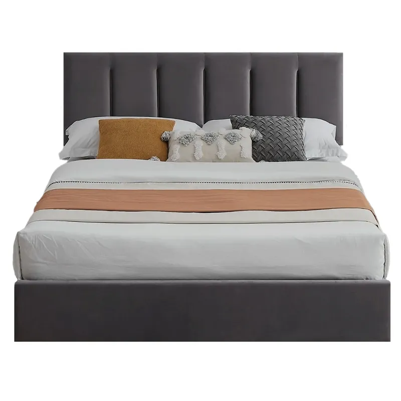 GENERICO - Cama Tapizada Listón Adda Gris Oscuro 2 Plazas